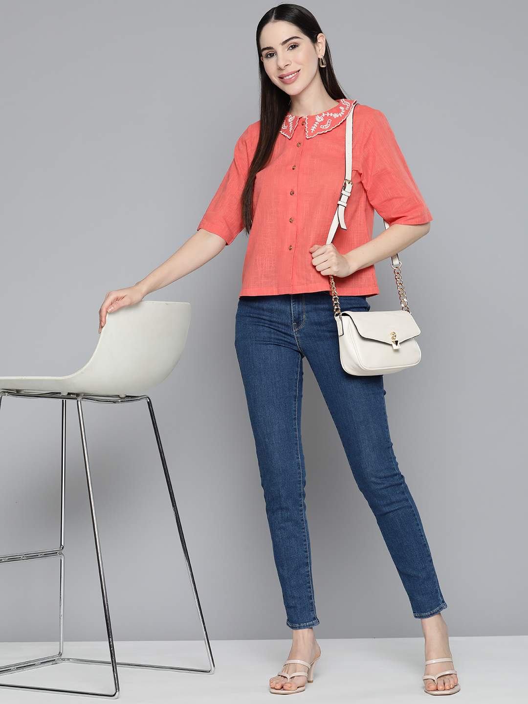 Embroidered collar top