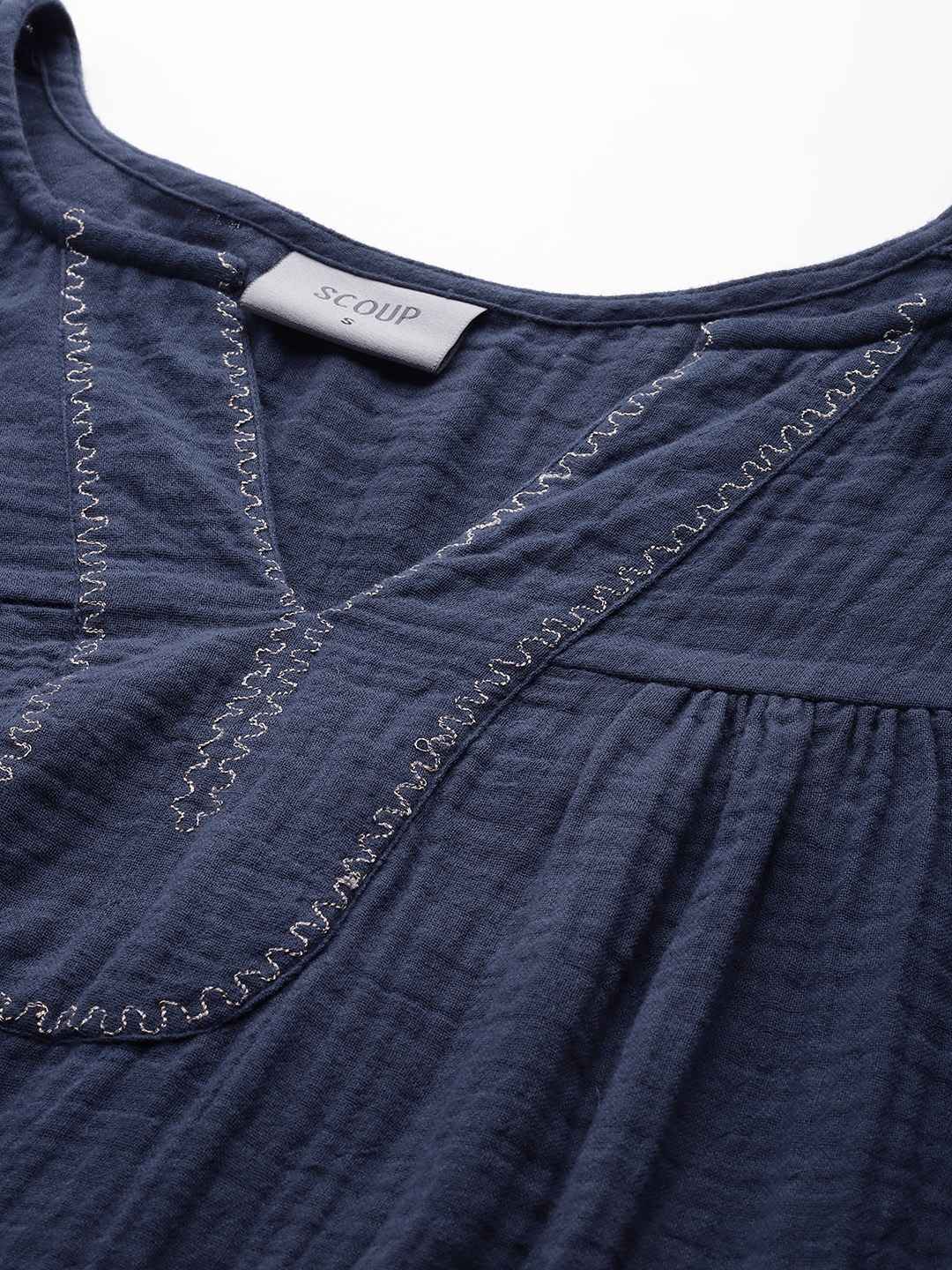 Navy Blue Embroidered Boho Sleeve Blouse