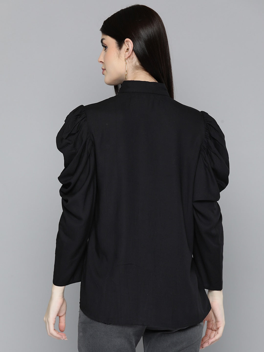 Black Embroidered Puff Sleeve Shirt