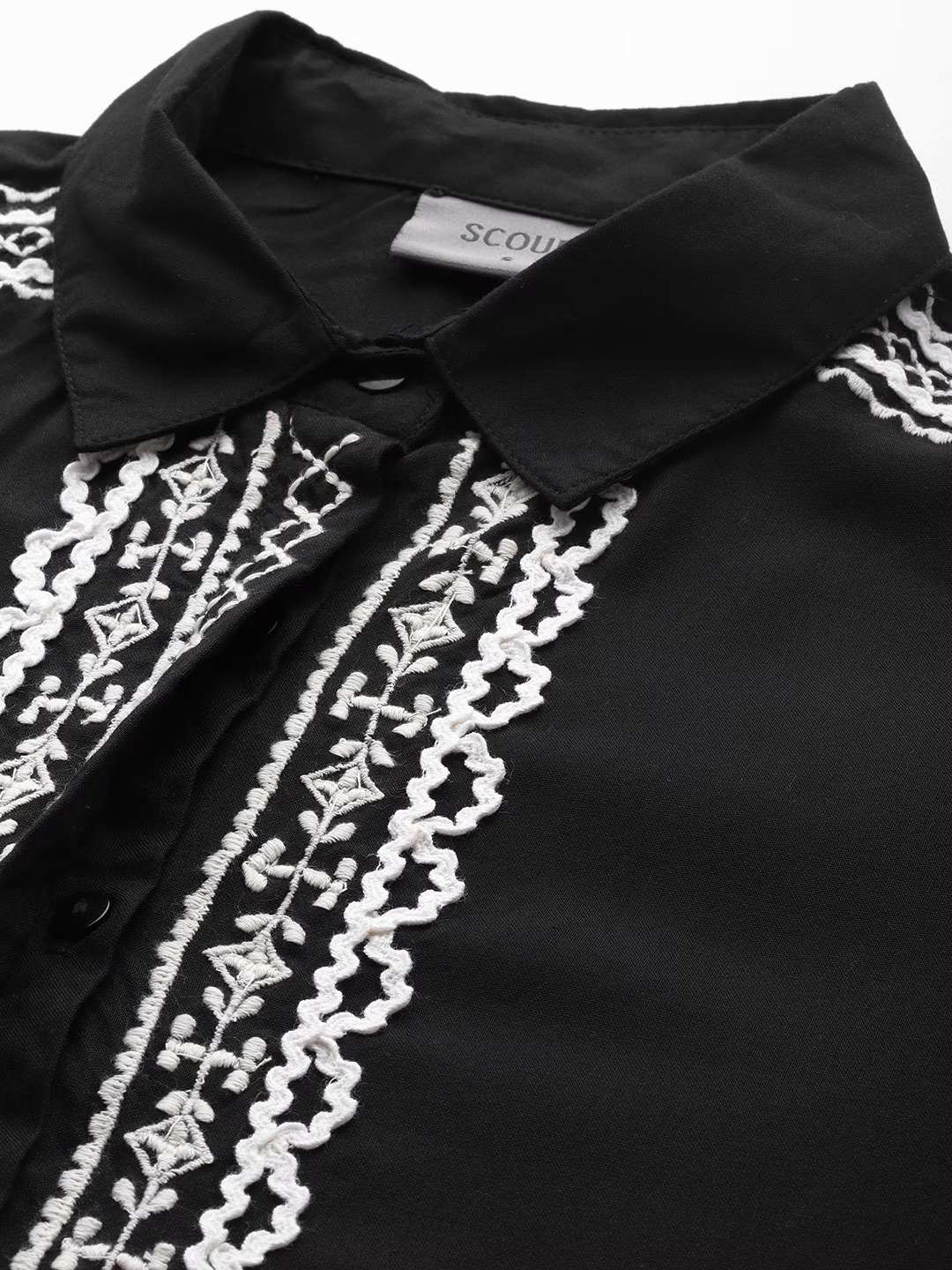 Black Embroidered Puff Sleeve Shirt