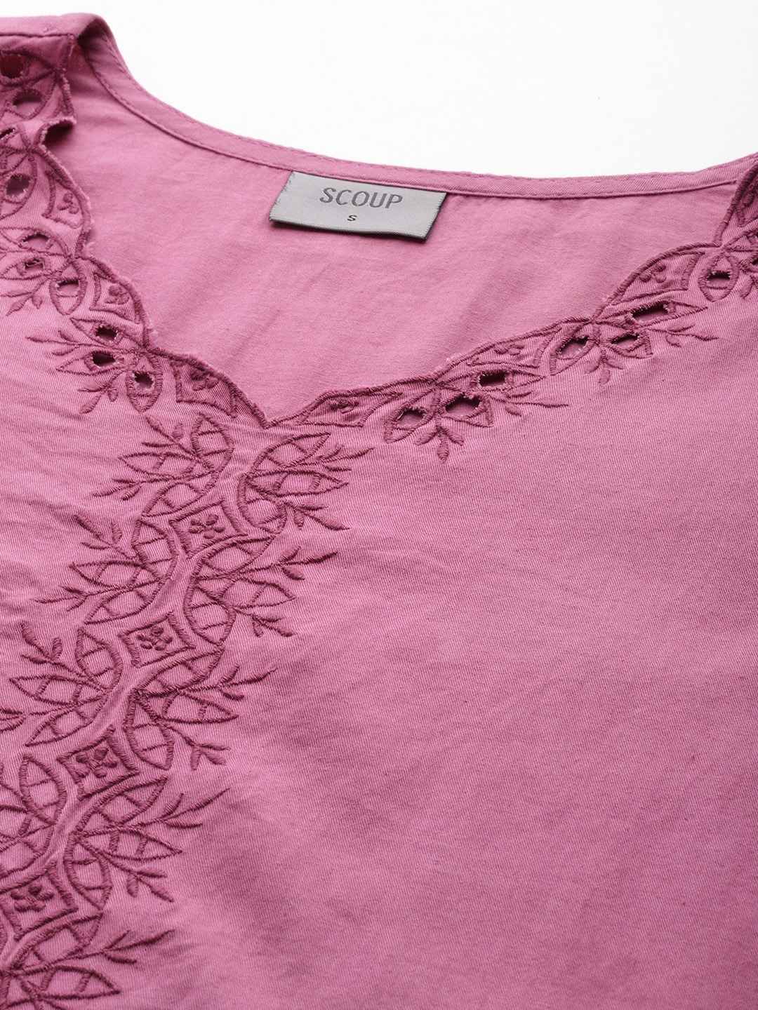 Purple Embroidered V-Neck Top
