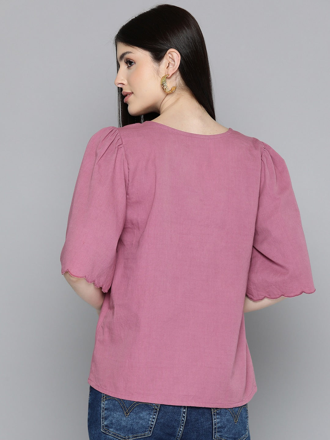 Purple Embroidered V-Neck Top