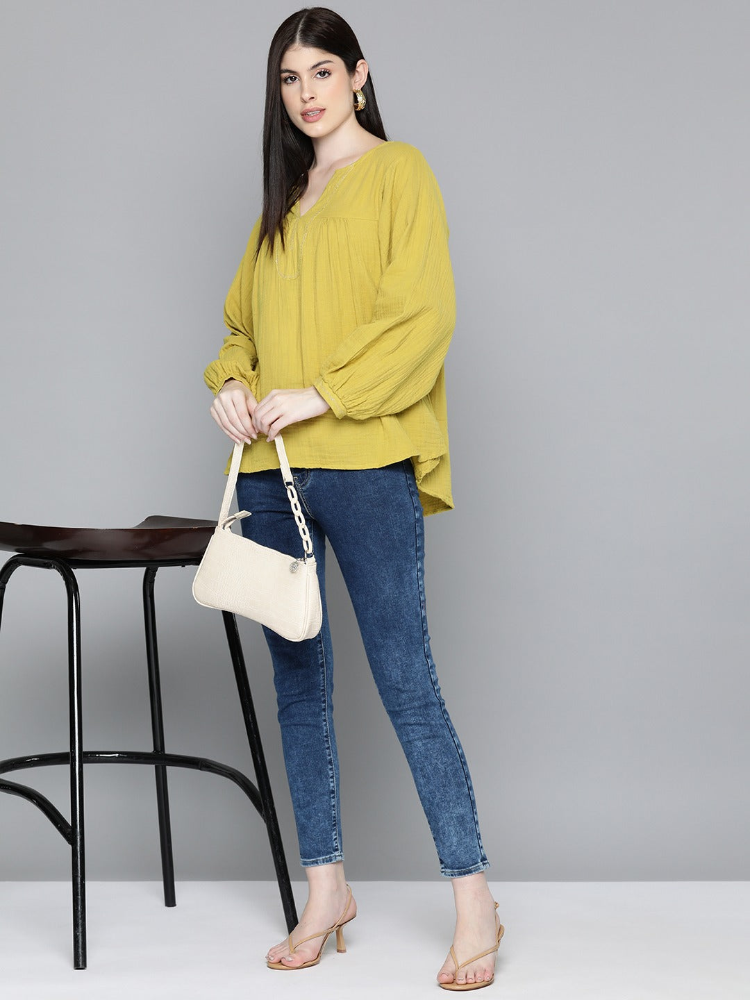 Yellow Embroidered Boho Sleeve Blouse