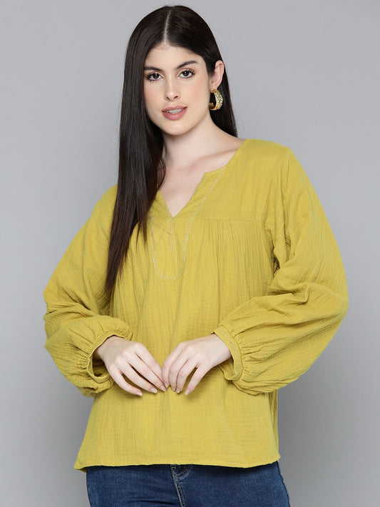 Yellow Embroidered Boho Sleeve Blouse