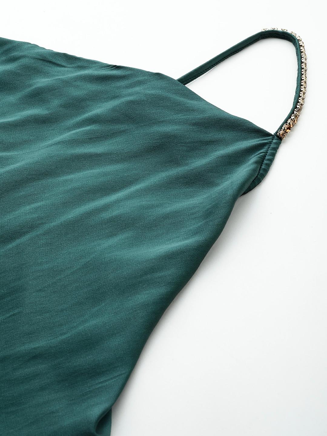 Scoup Green Cowl Neckline Satin Top