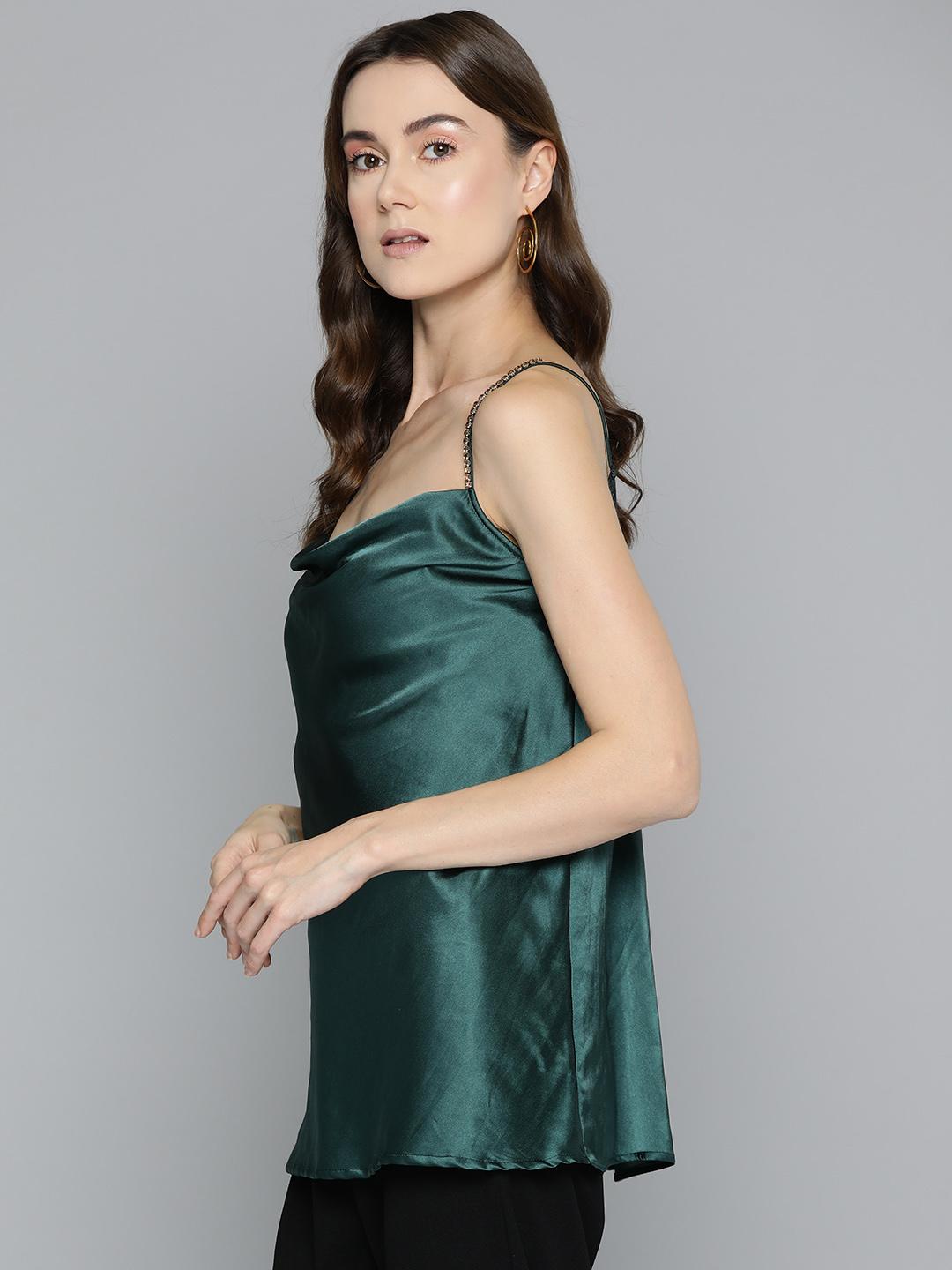 Scoup Green Cowl Neckline Satin Top