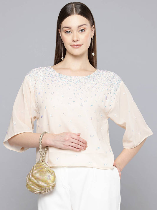 Scoup Embellished Georgette Boxy Top