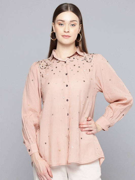 Scoup Dusty peach hand embellished shirt