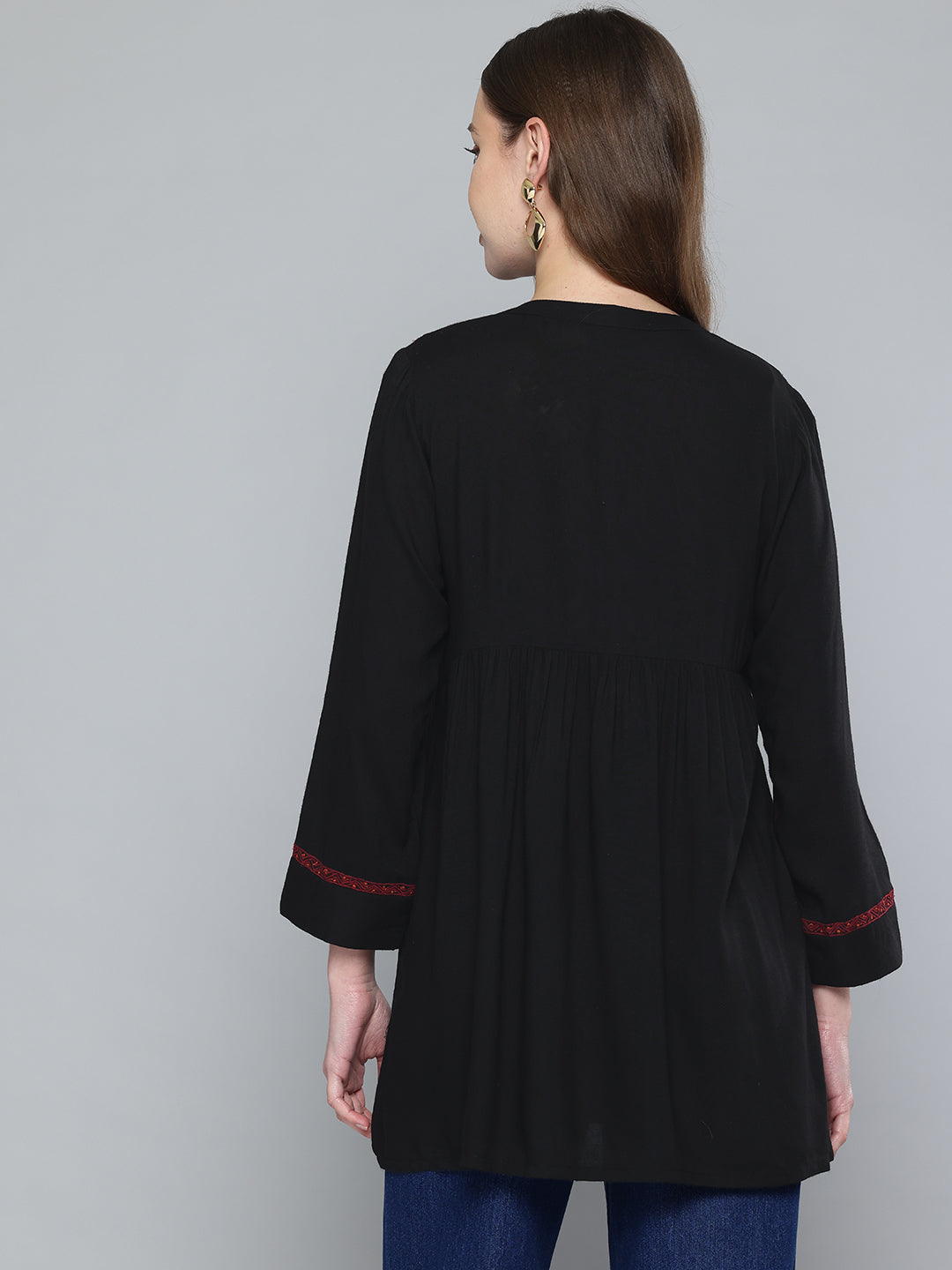 Black Embroidered Rayon Tunic