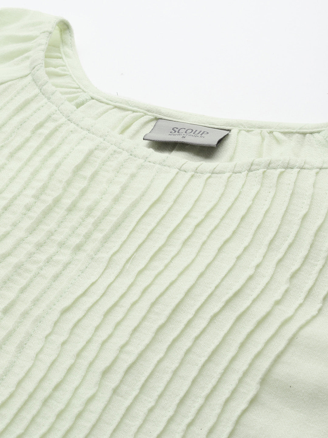 Puff Sleeve Green Cotton Top