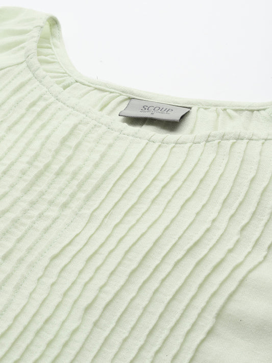 Puff Sleeve Green Cotton Top