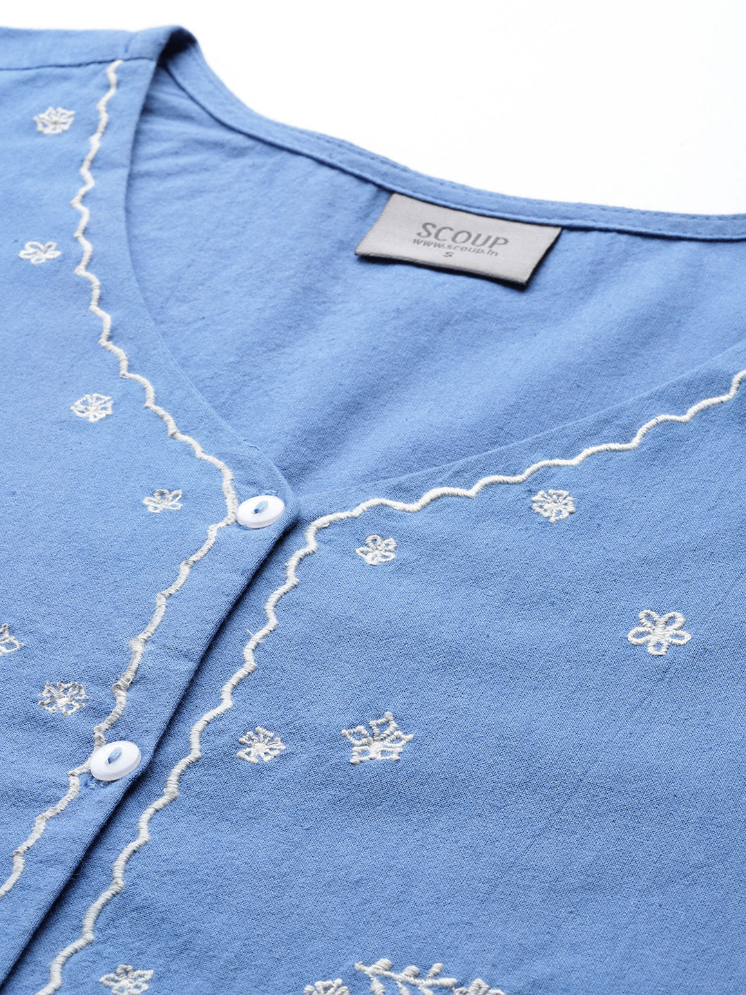 Blue Embroidered cotton top