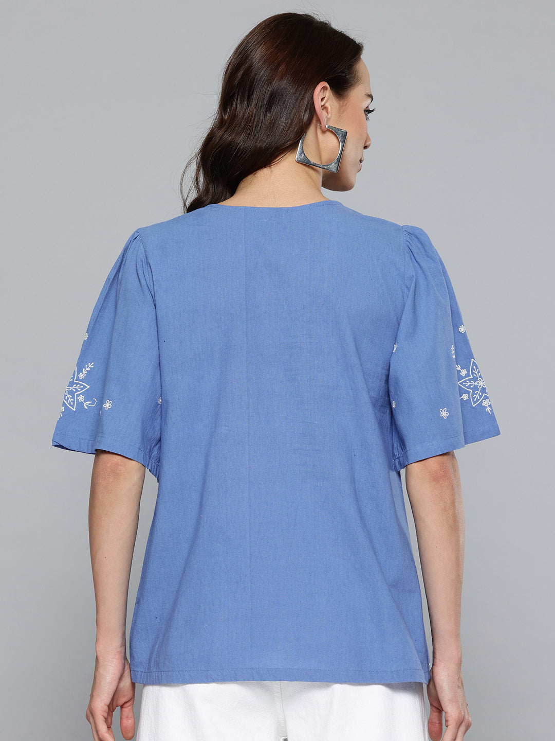Blue Embroidered cotton top