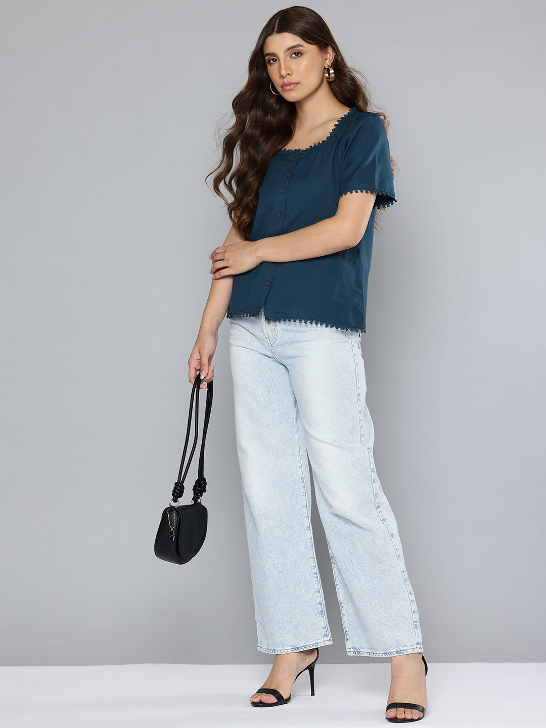 Lace detail Blue top