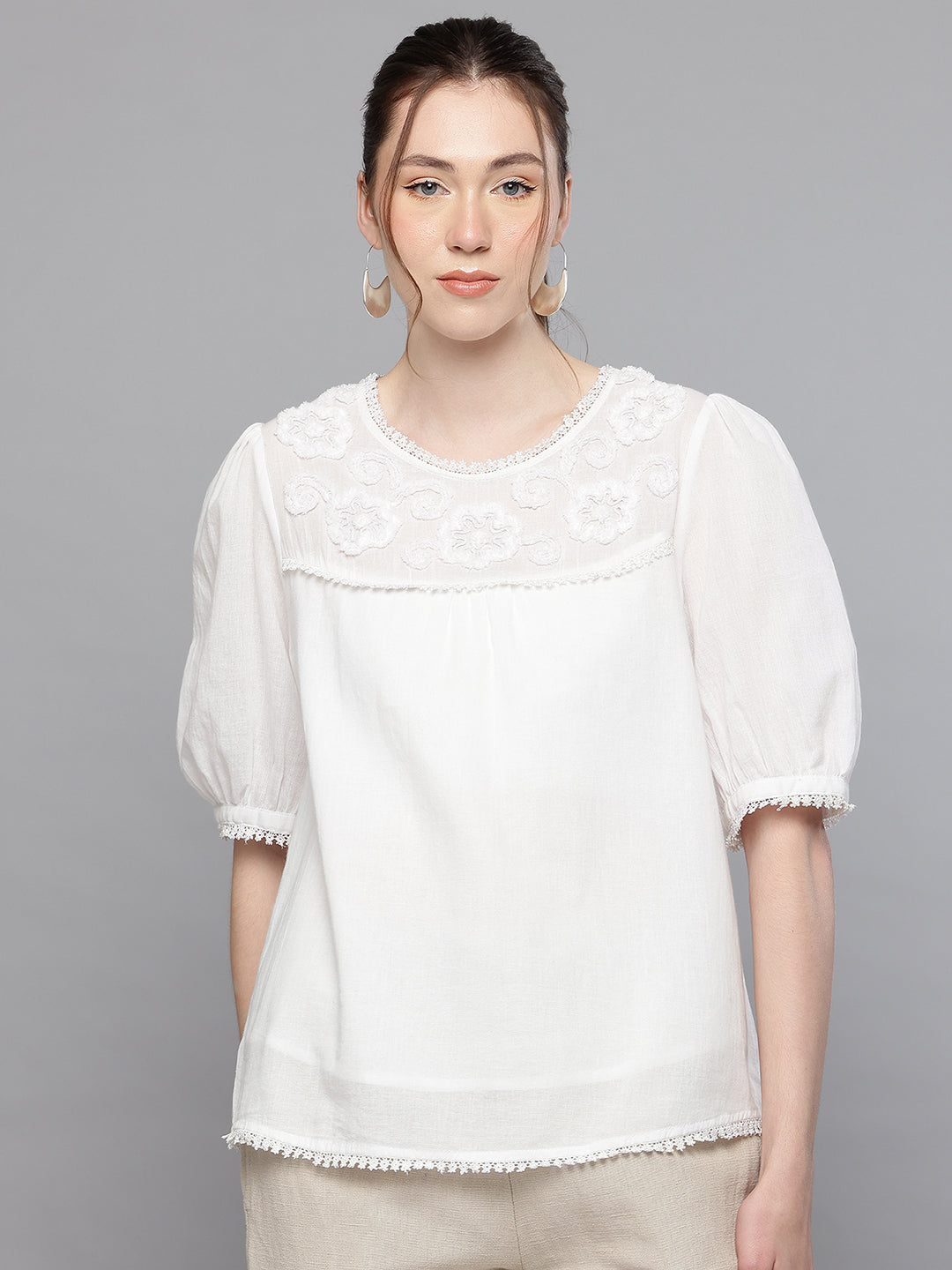 Hand embroidered cotton top