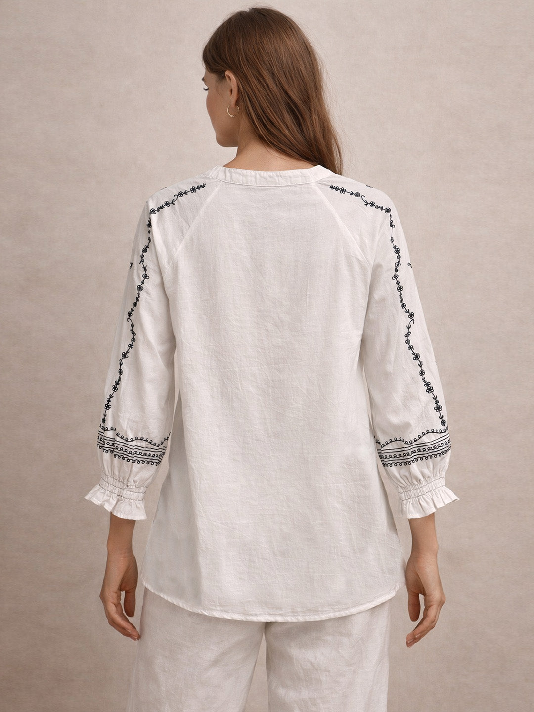 Embroidered White Cotton Top