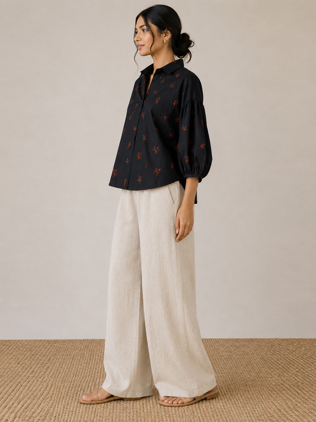 Black Cotton Embroidered Top