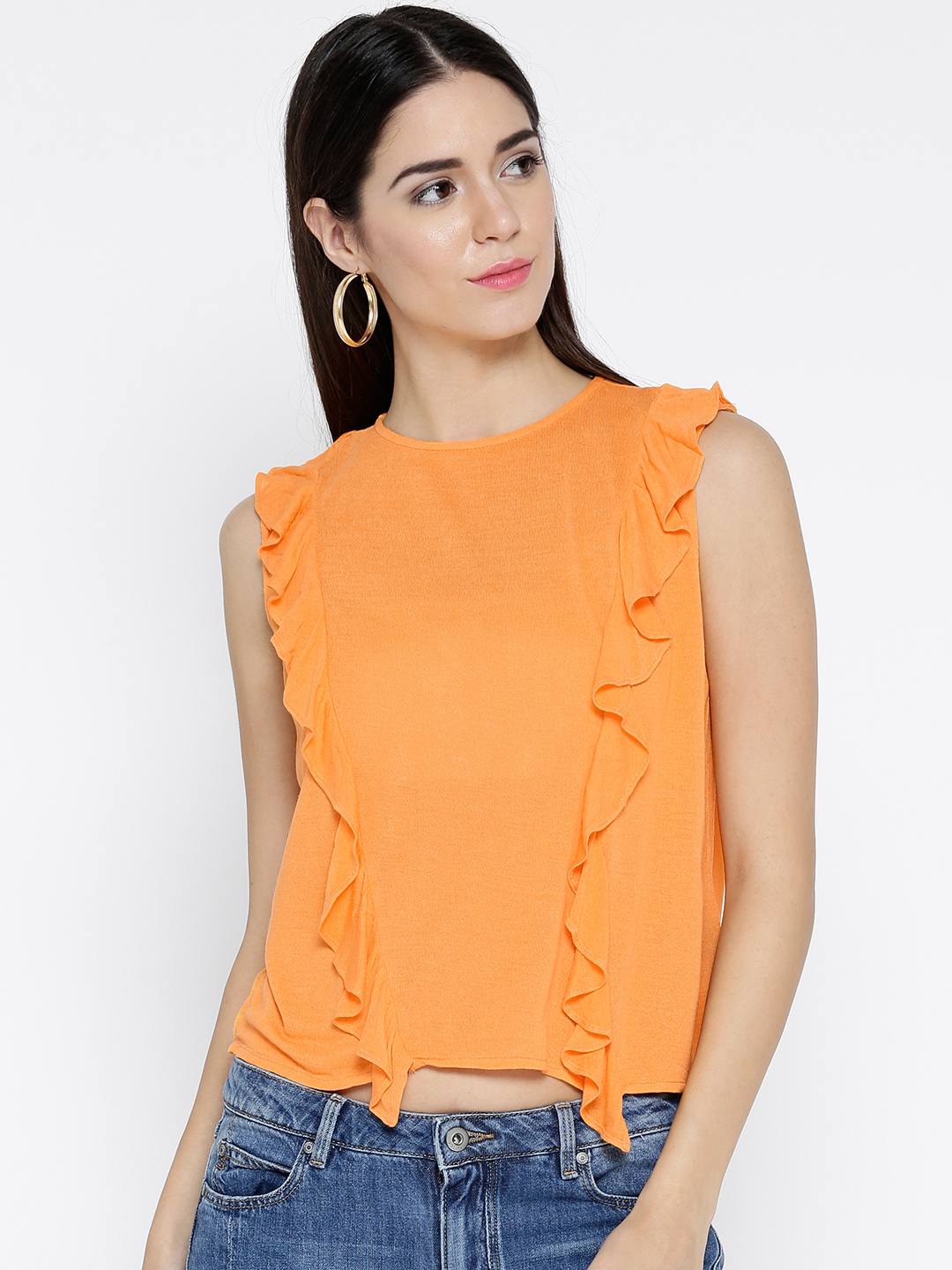 Orange Sleeveless Jeresey Top