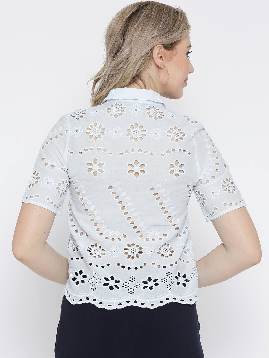 Schiffli off sleeve shirt