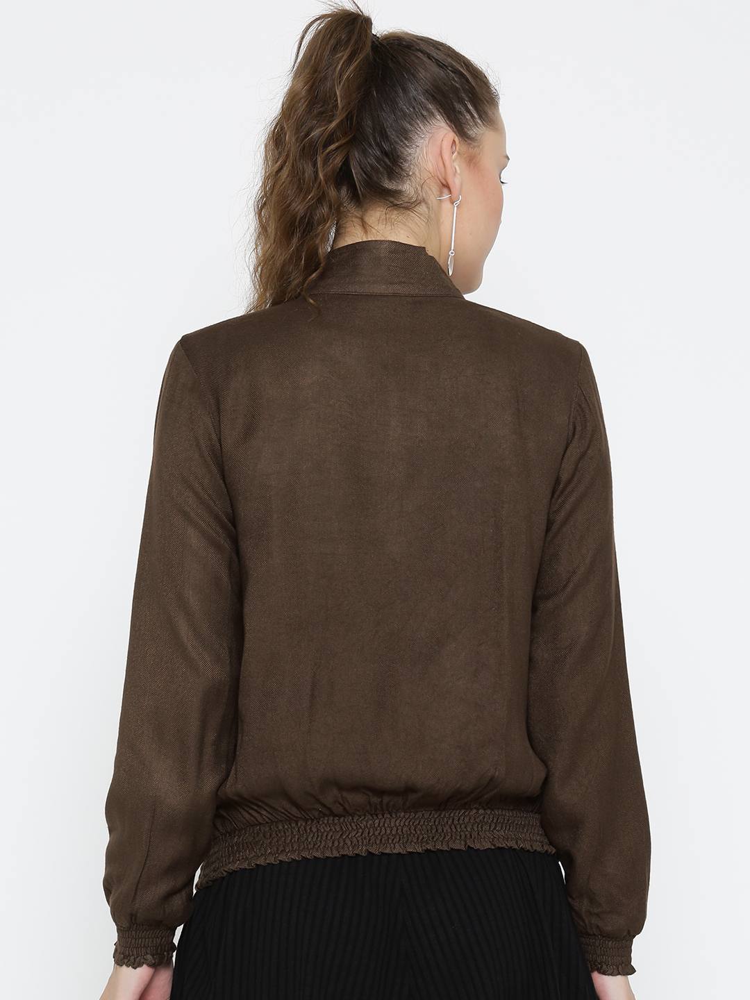 Scoup Brown yoke embroidered bomber jacket