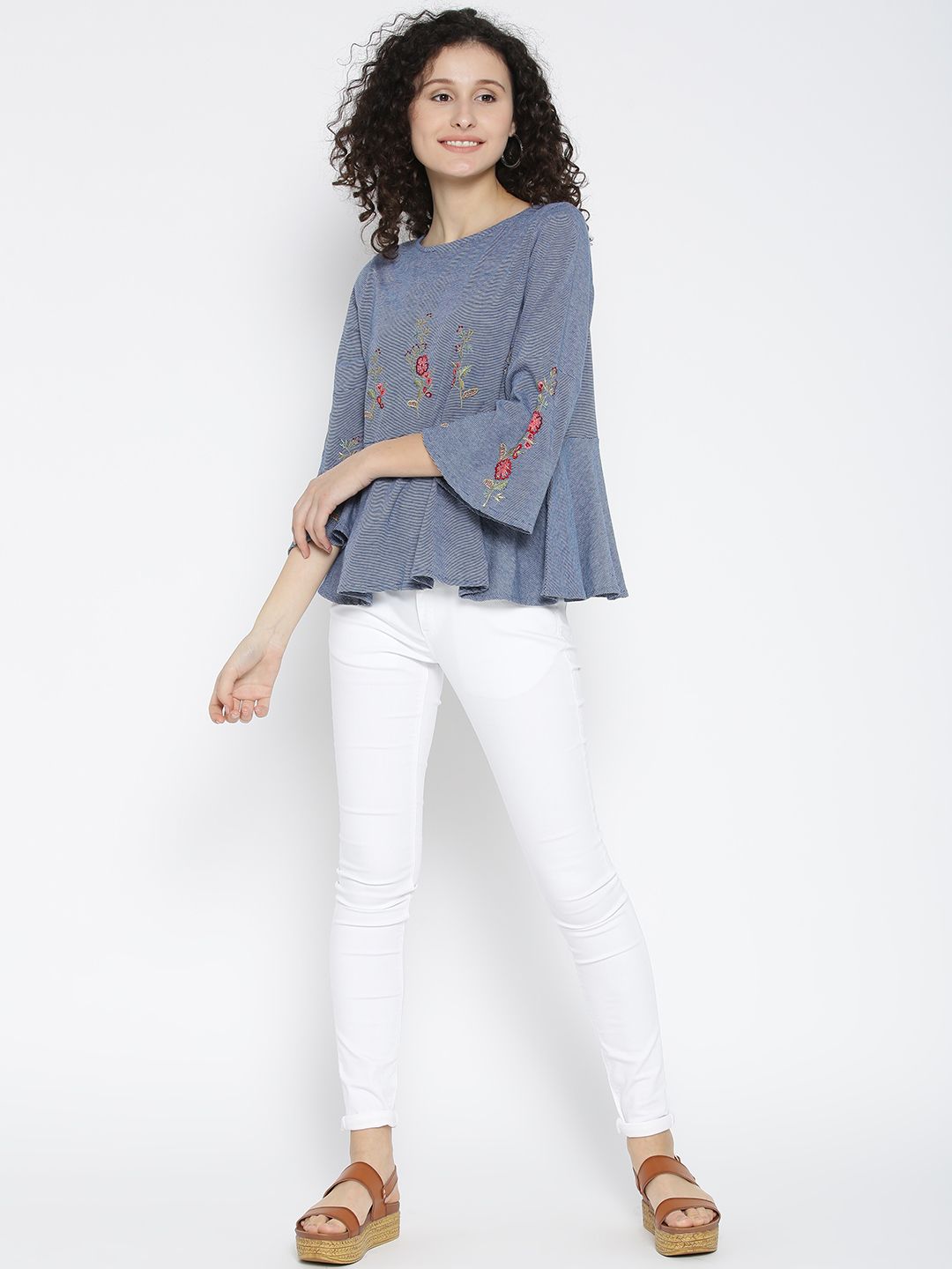 Cotton Jeresey Embroidered Peplum Top