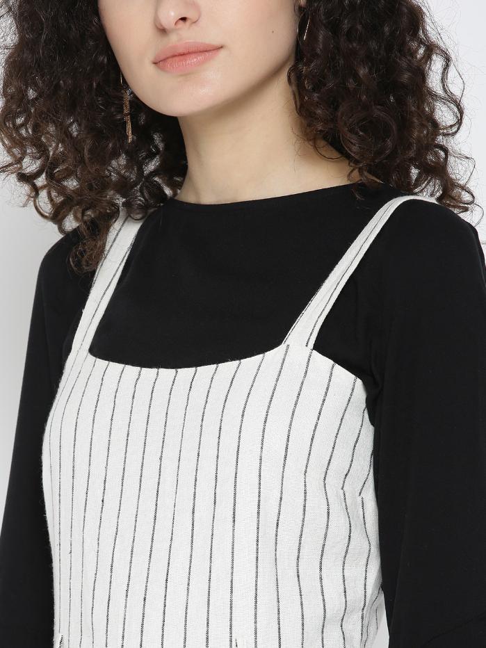 Scoup Women's cotton-ivory-stripe-dungarees
