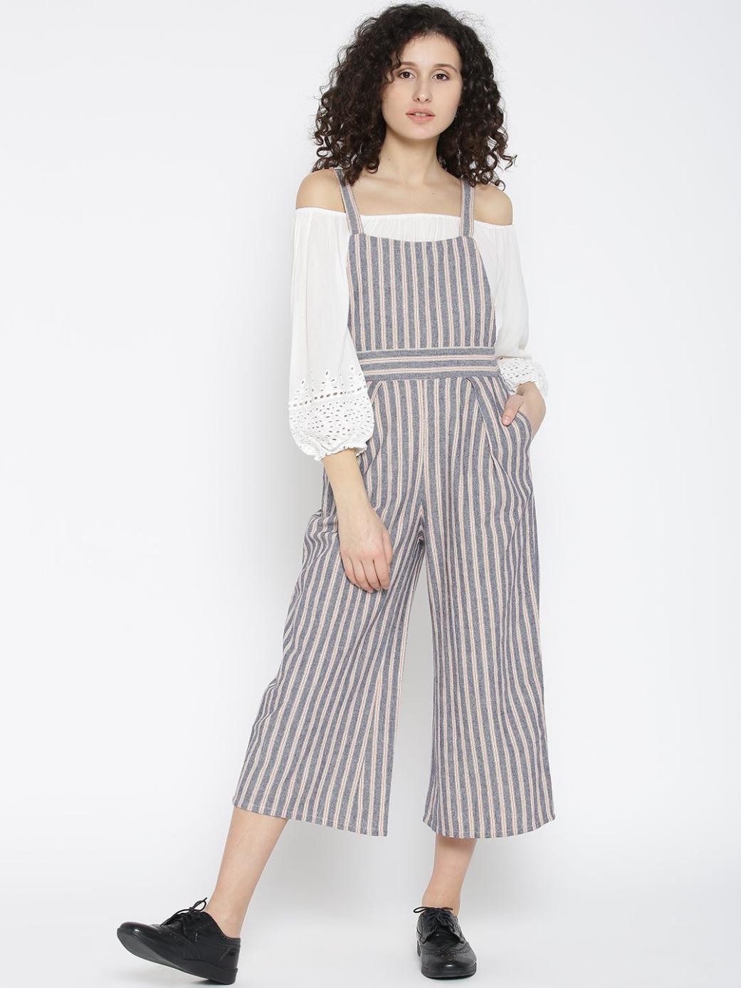 Cotton Grey Stripe Dungarees