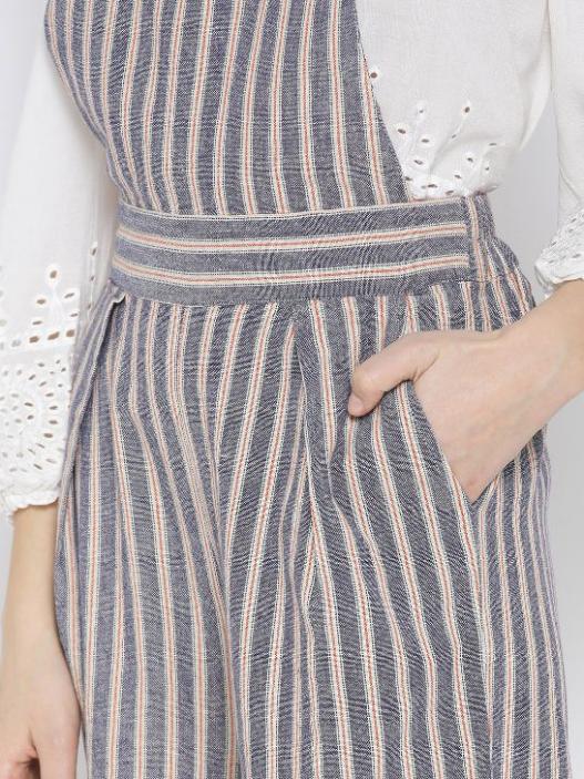 Cotton Grey Stripe Dungarees
