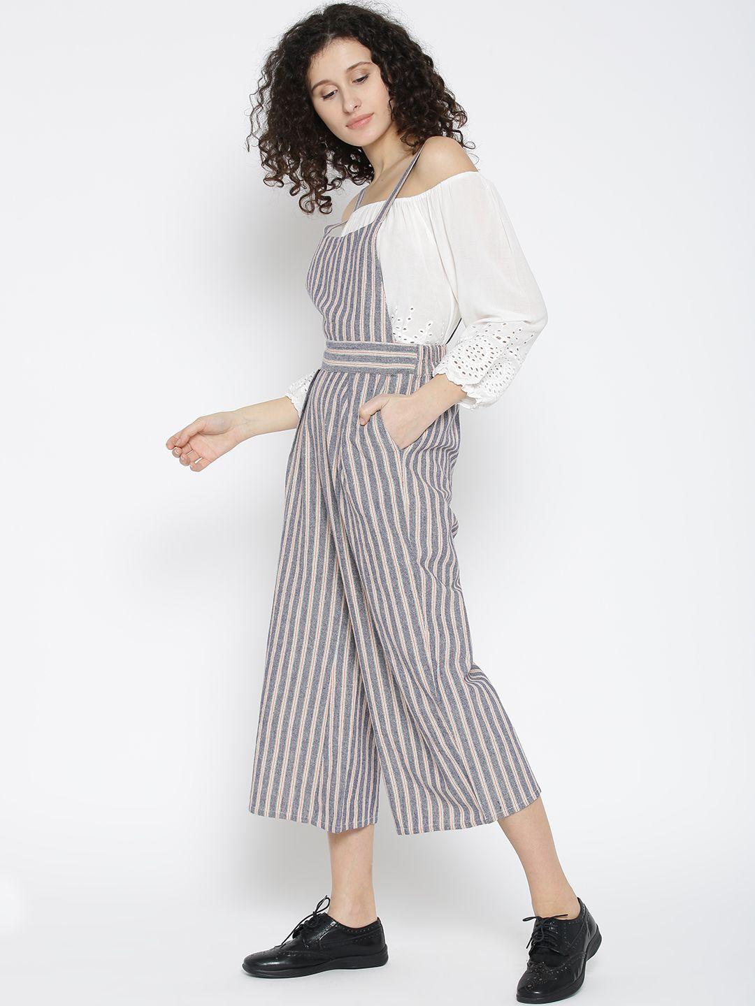 Cotton Grey Stripe Dungarees