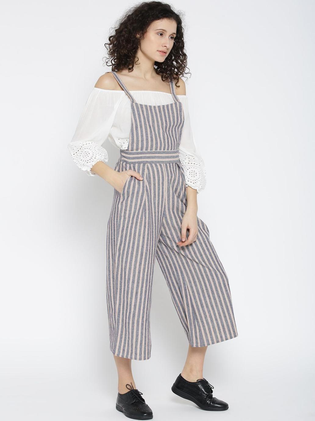 Cotton Grey Stripe Dungarees