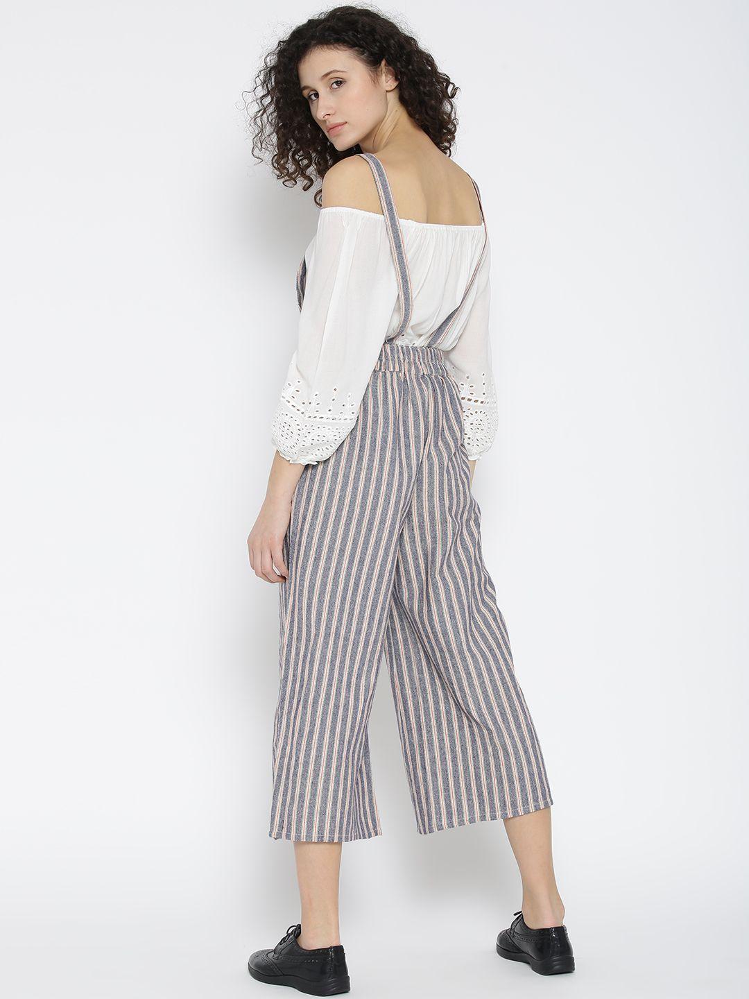 Cotton Grey Stripe Dungarees