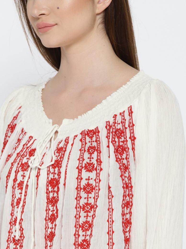 White Embridered Loose Fit Top