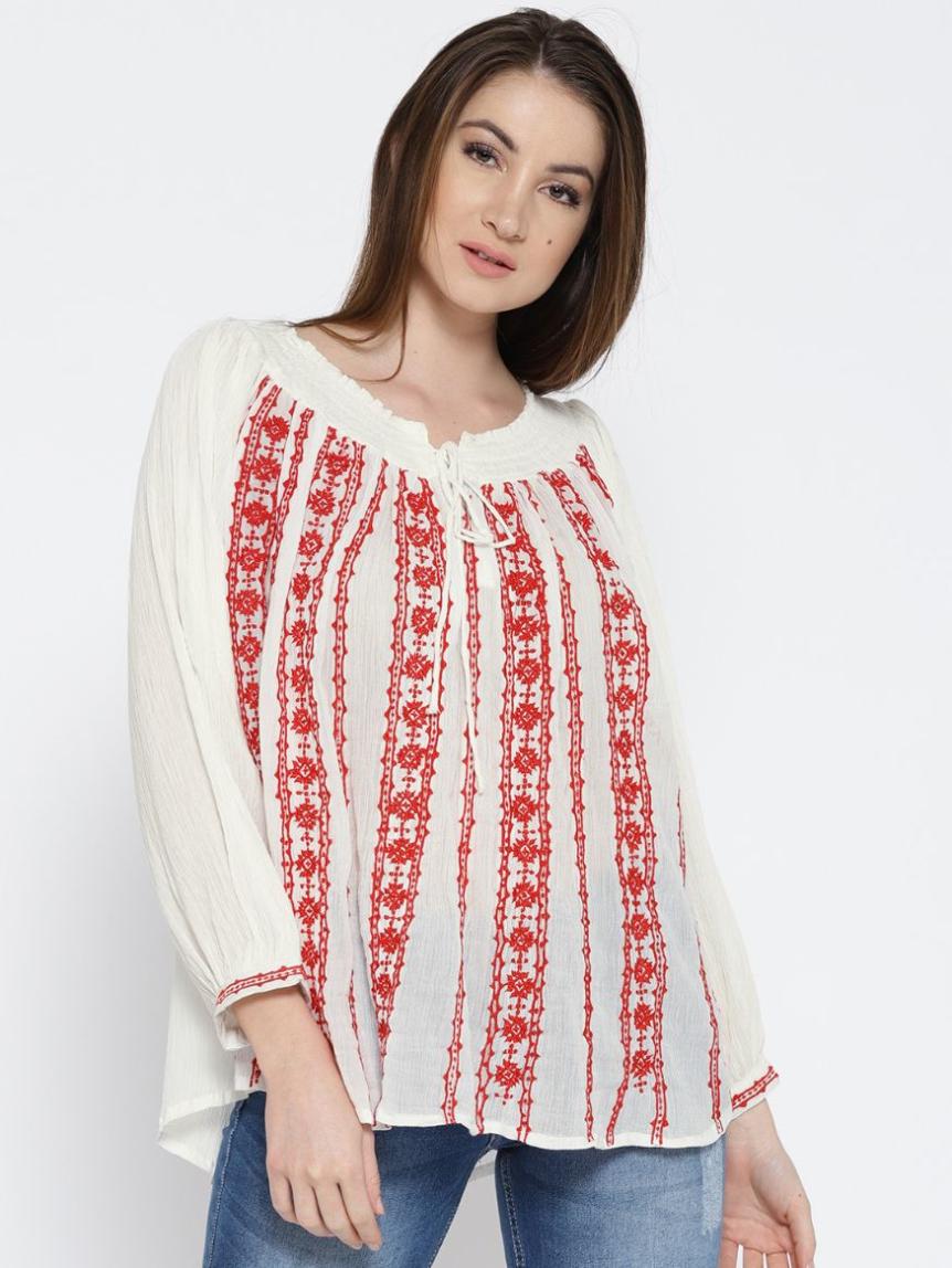White Embridered Loose Fit Top