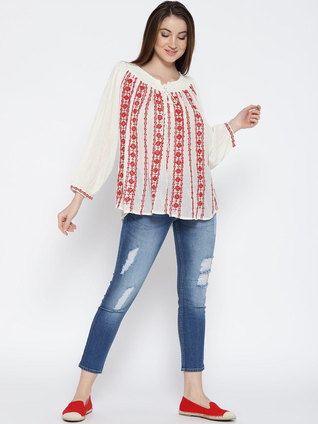 White Embridered Loose Fit Top