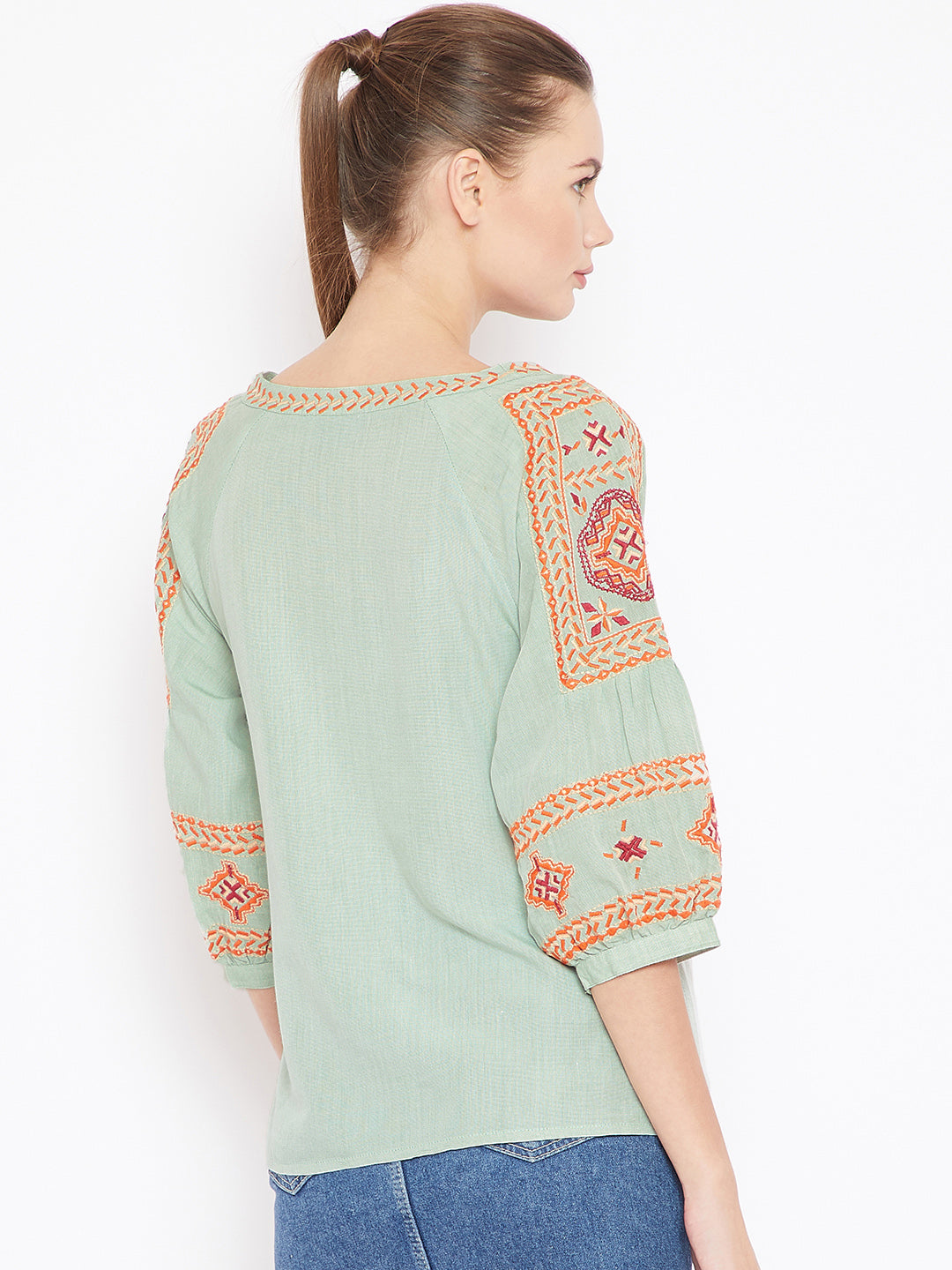 Scoup Sea Green Embroidered Top