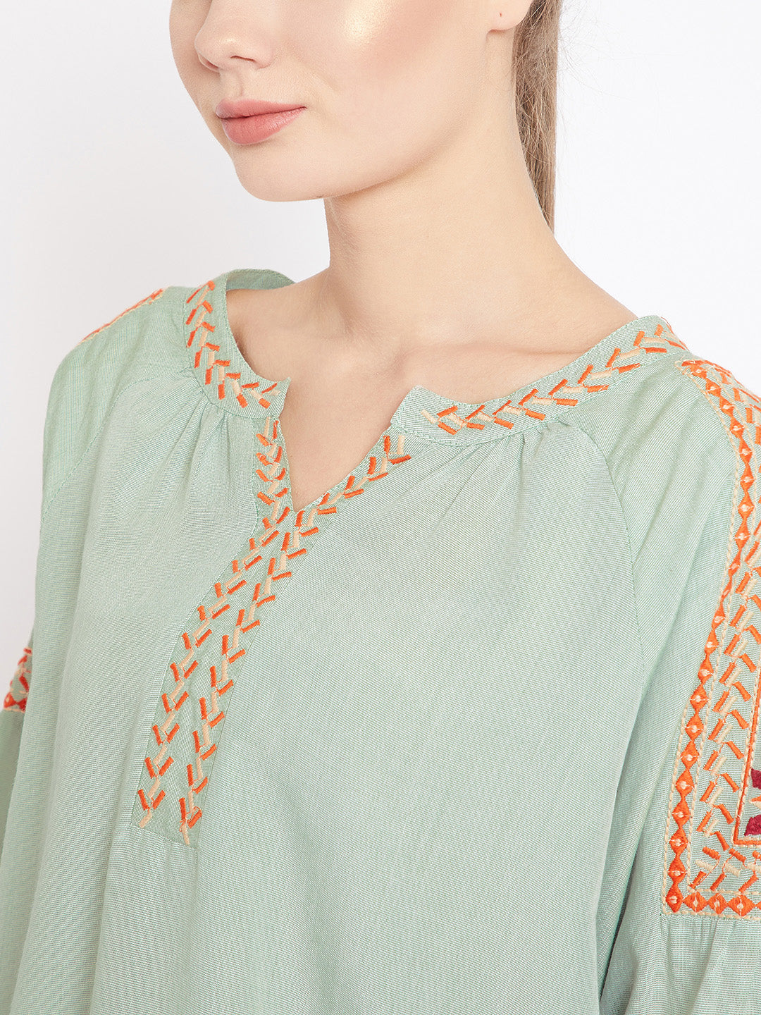 Scoup Sea Green Embroidered Top