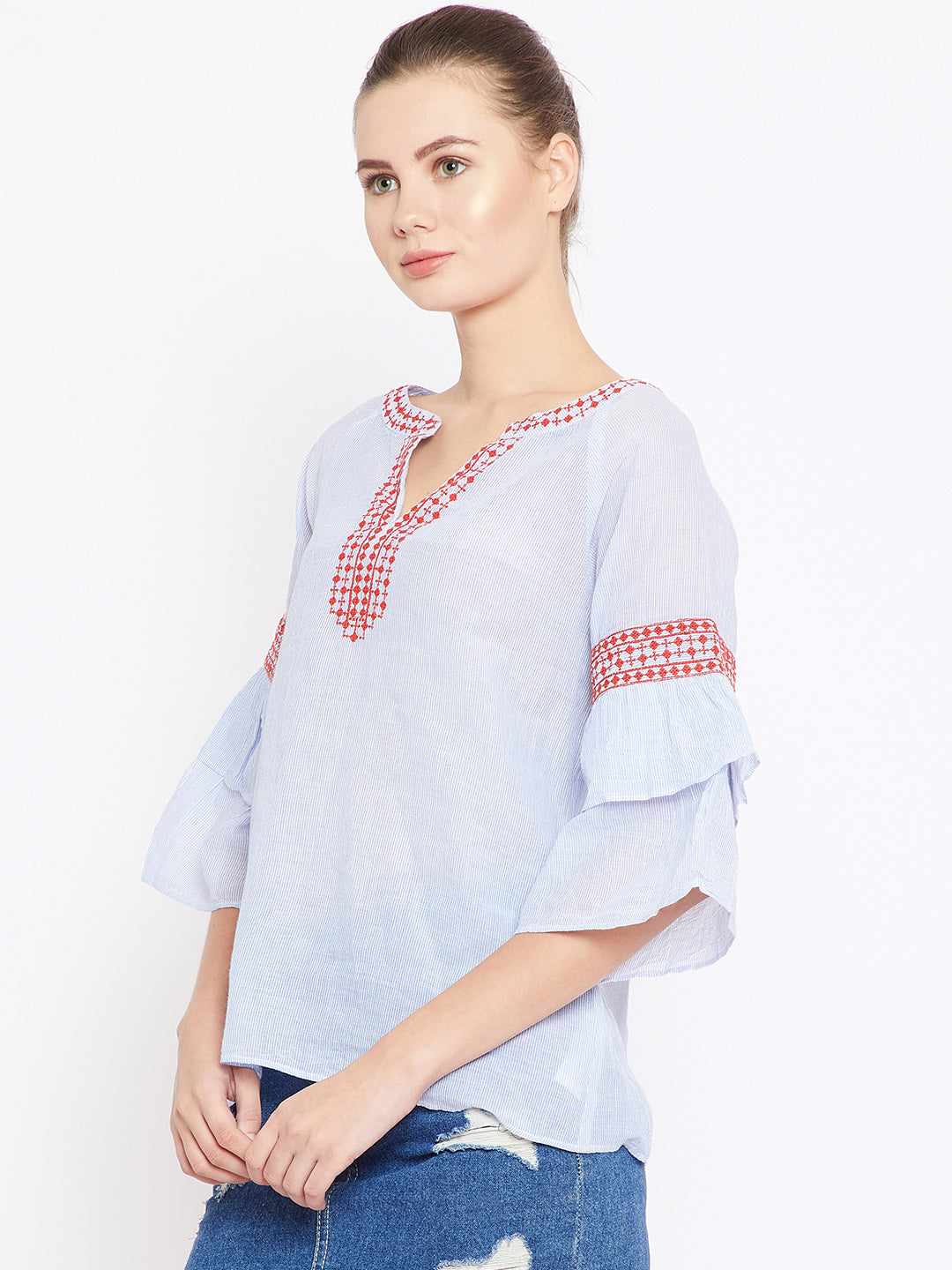 Scoup Red & White Striped A-Line Top