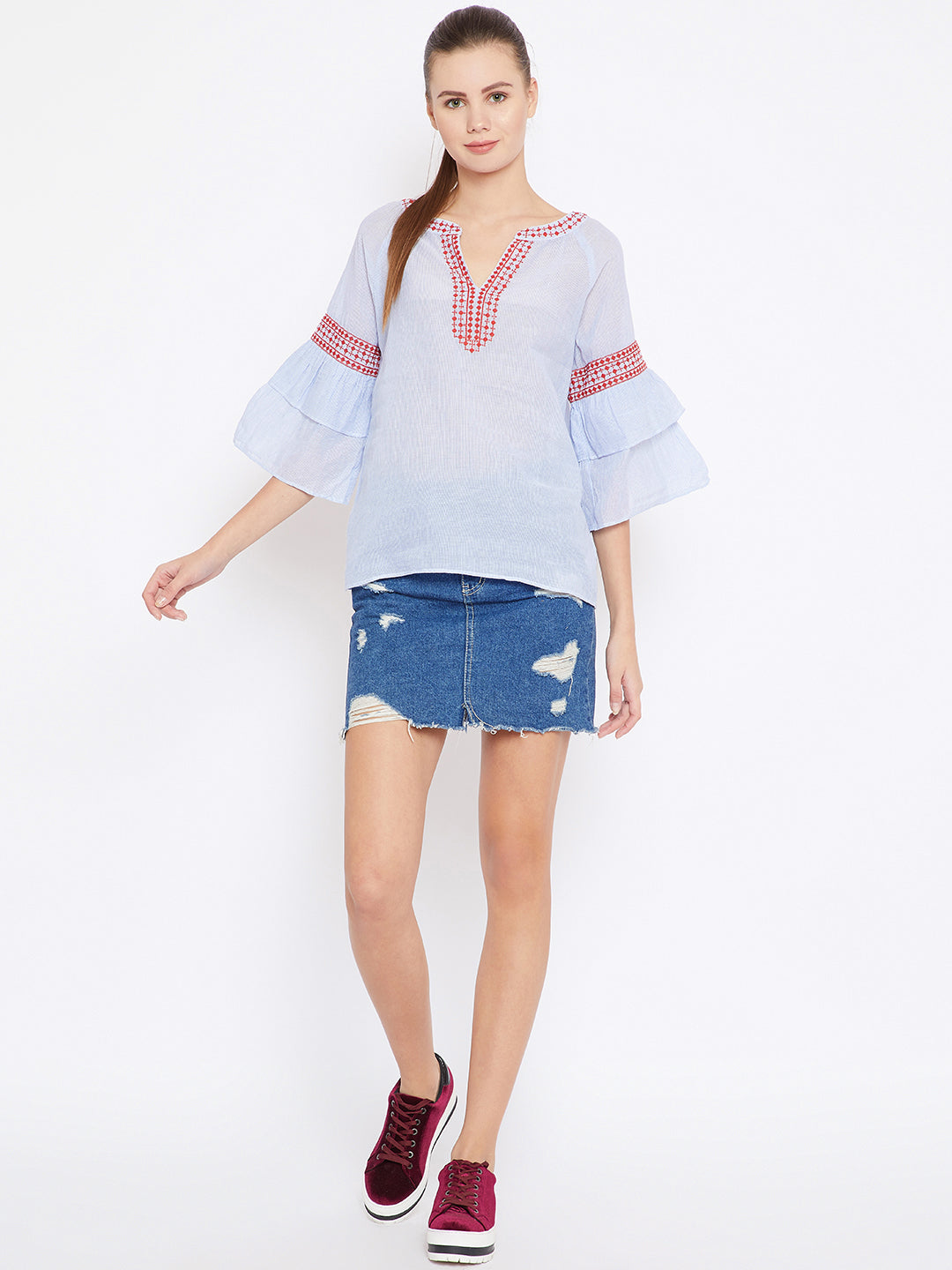 Scoup Red & White Striped A-Line Top