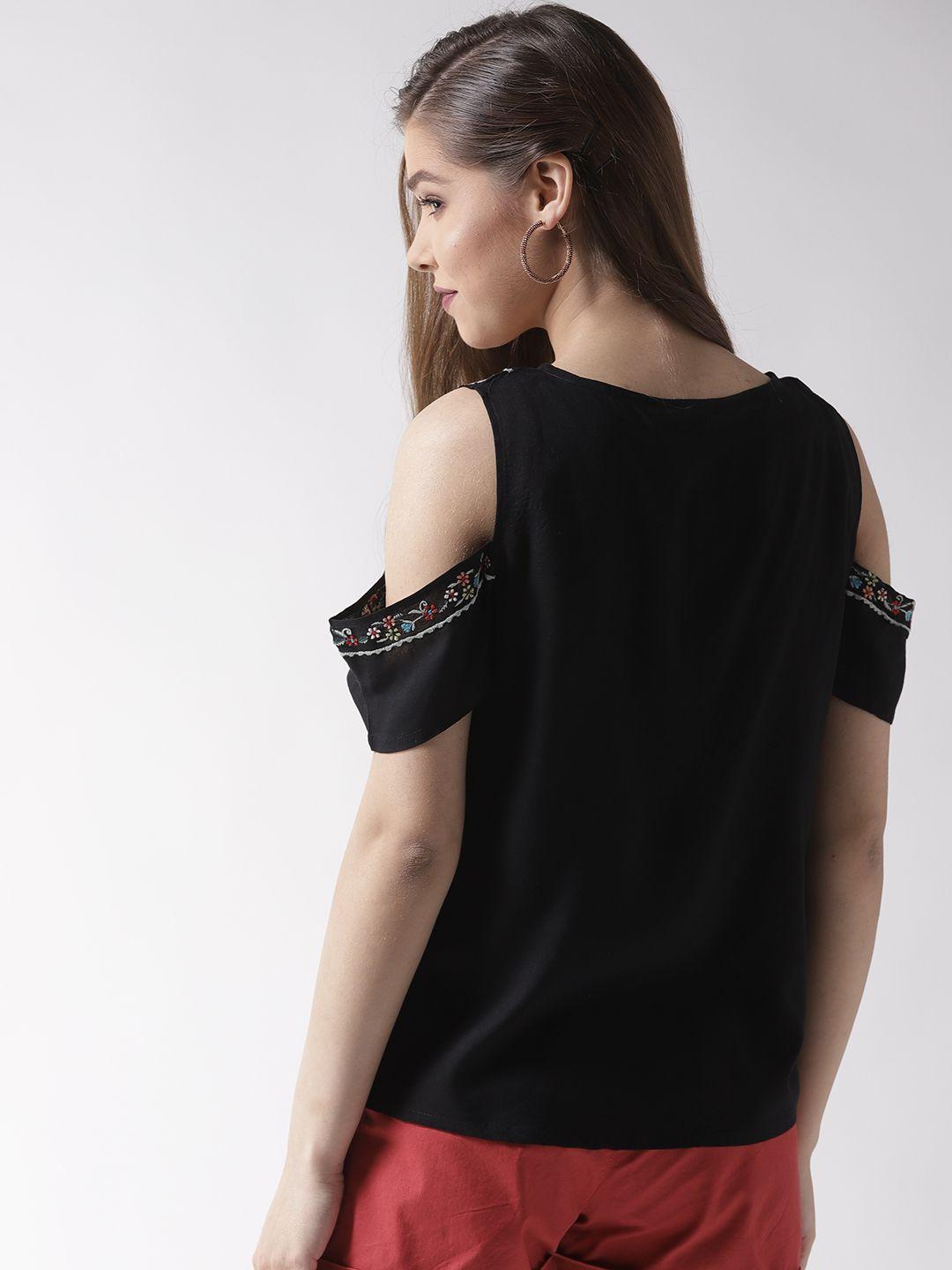Floral Embroidered Black Top