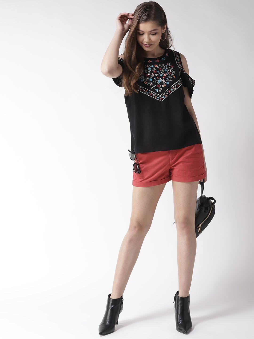 Floral Embroidered Black Top