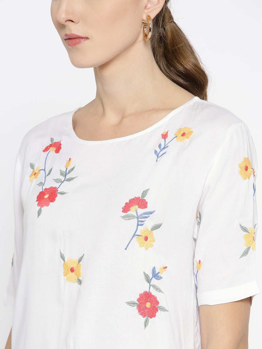 White Embroidered Short Top