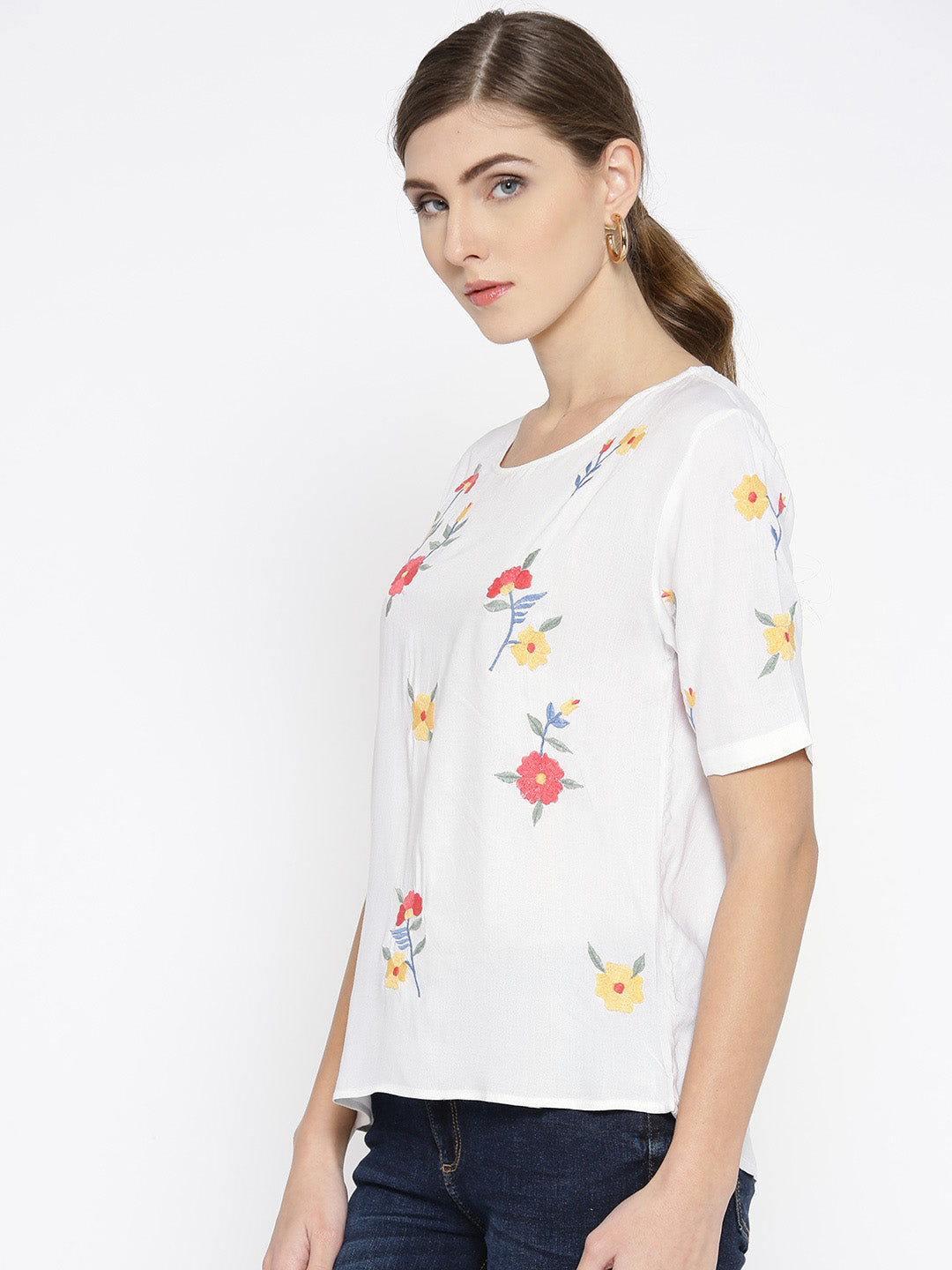 White Embroidered Short Top