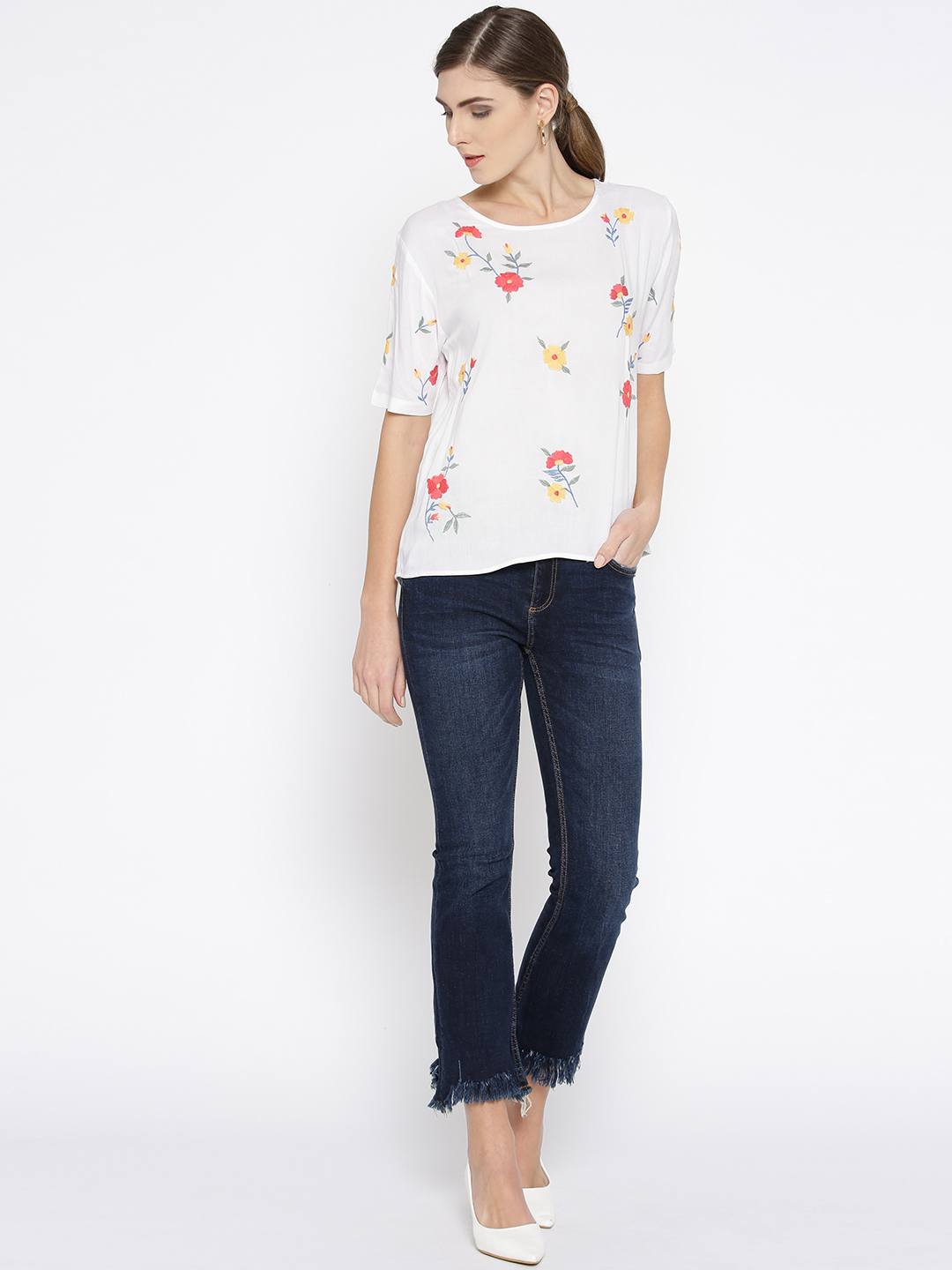 White Embroidered Short Top