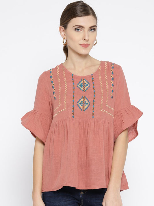 Scoup Dusty Pink Solid A-Line Top