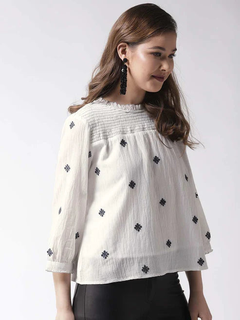 Scoup Combo of White Top and Embroidered Top