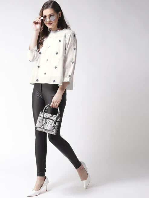 Scoup Combo of White Top and Embroidered Top