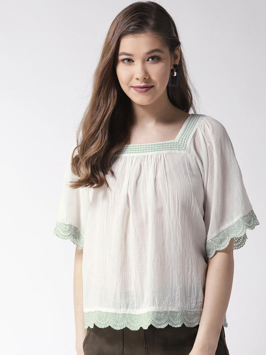 Scoup Square neck cotton embroidered Top