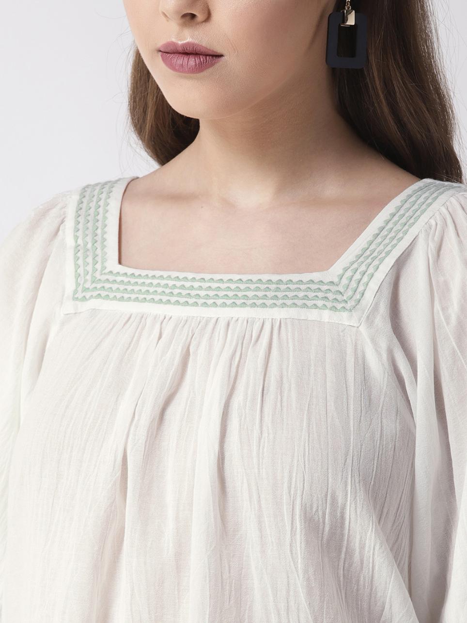 Scoup Square neck cotton embroidered Top