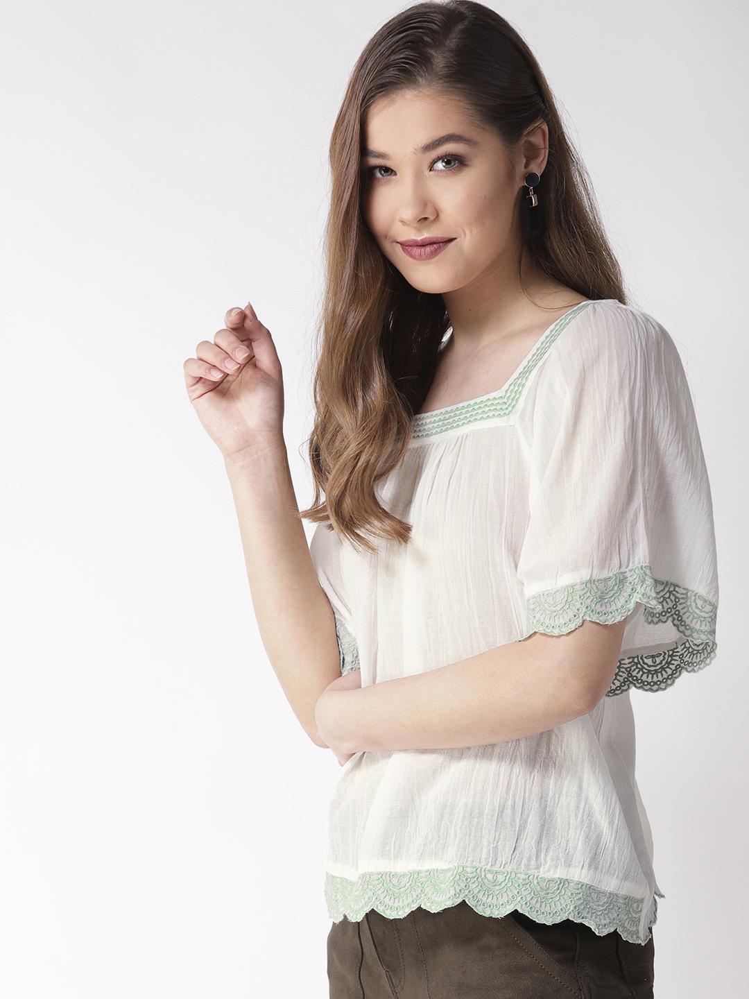Scoup Square neck cotton embroidered Top
