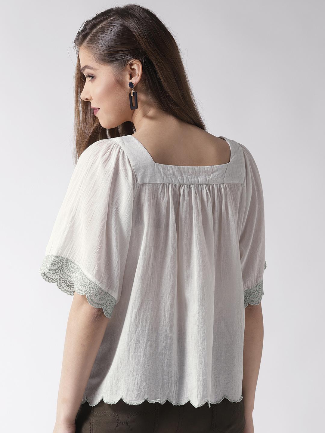 Scoup Square neck cotton embroidered Top